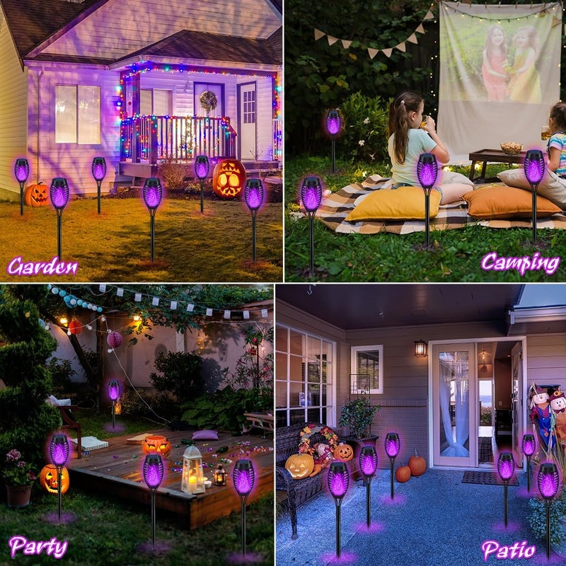 IkeeRuic Halloween Decorations Outdoor, Purple Halloween Solar Lights with Flickering Flame, Solar Torch Lights for Yard Decorations, Waterproof Outdoor Lighting for Garden Pathway Patio Outside Decor - Image 2